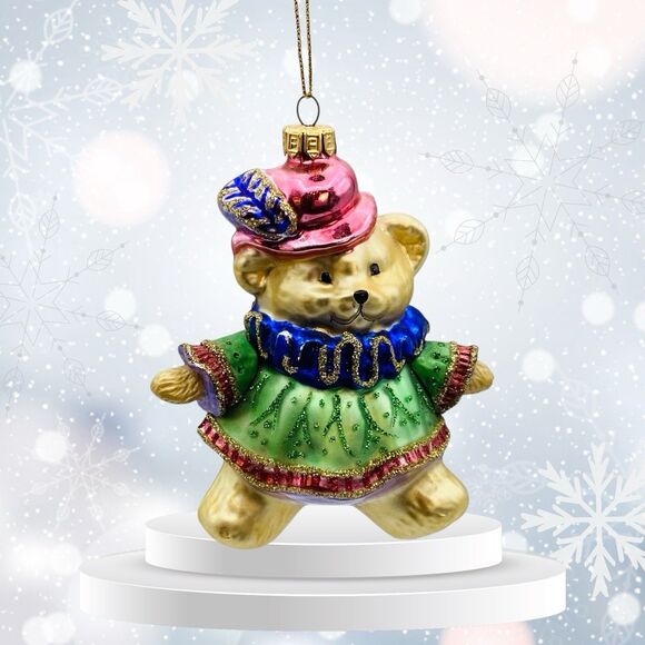 Fitz And Floyd Christmas Teddy Bear Girl Vintage Ornament 5in Gold Hanger 4in - Picture 1 of 5